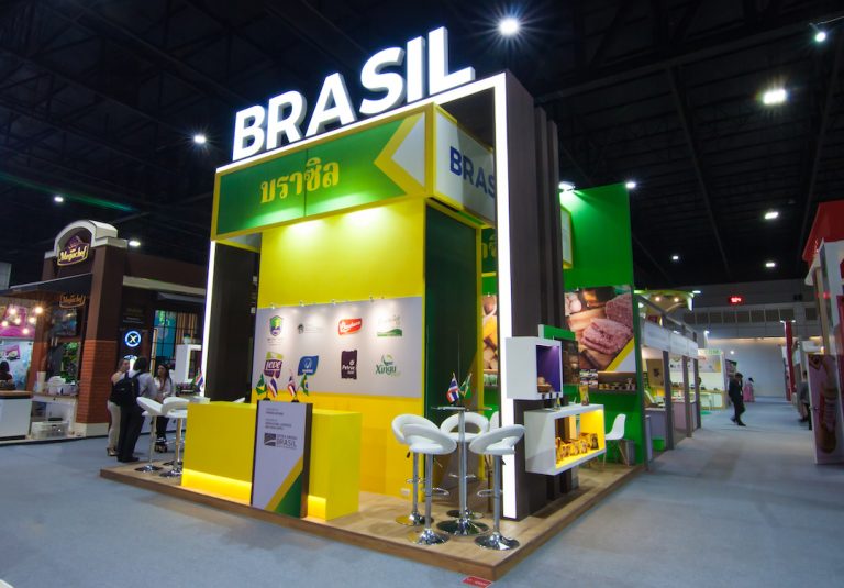 Bespoke exhibition stand design and build for Brazil Pavilion built by Fret Free Exhibitions